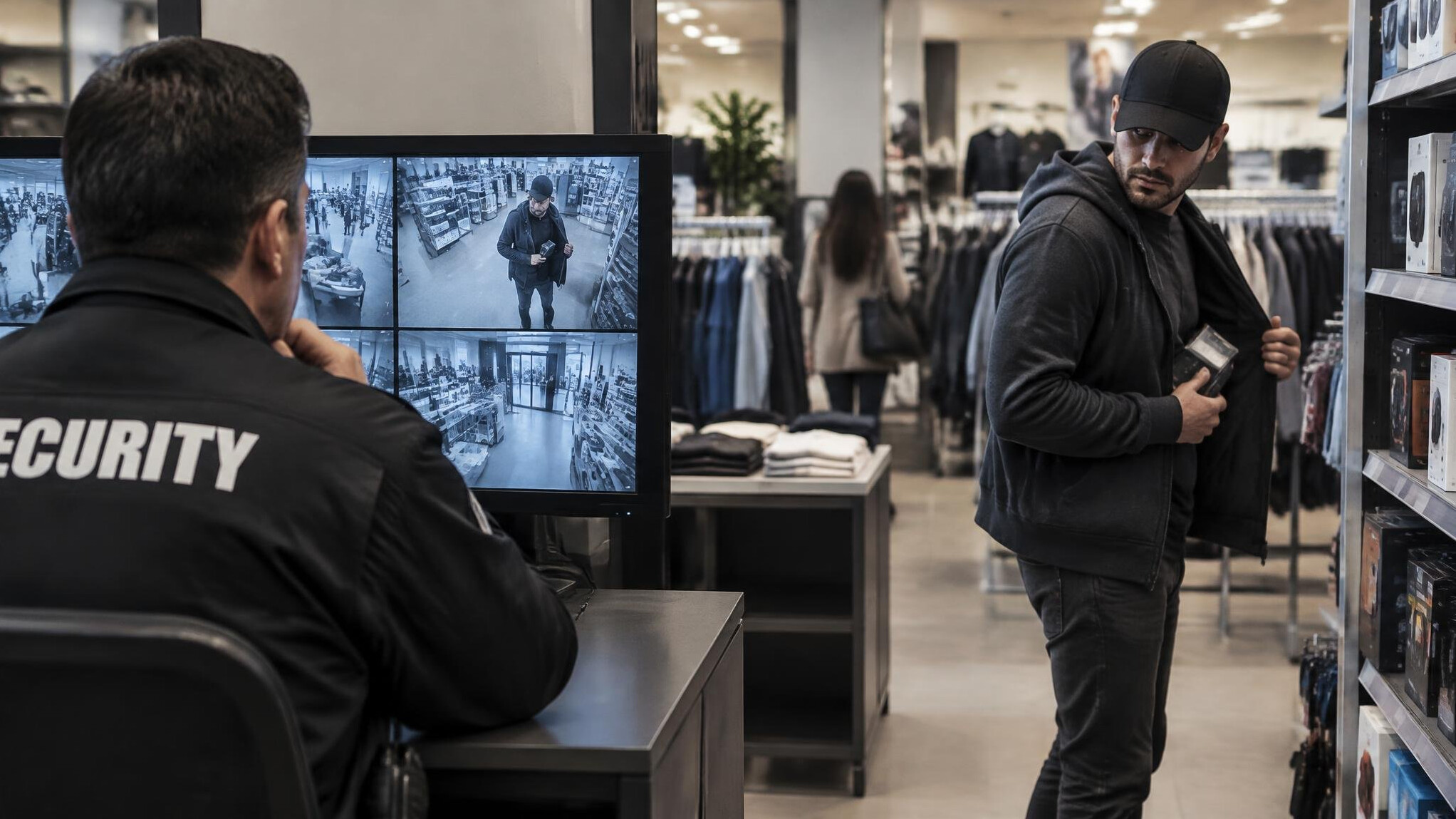 store detective watching surveillance
