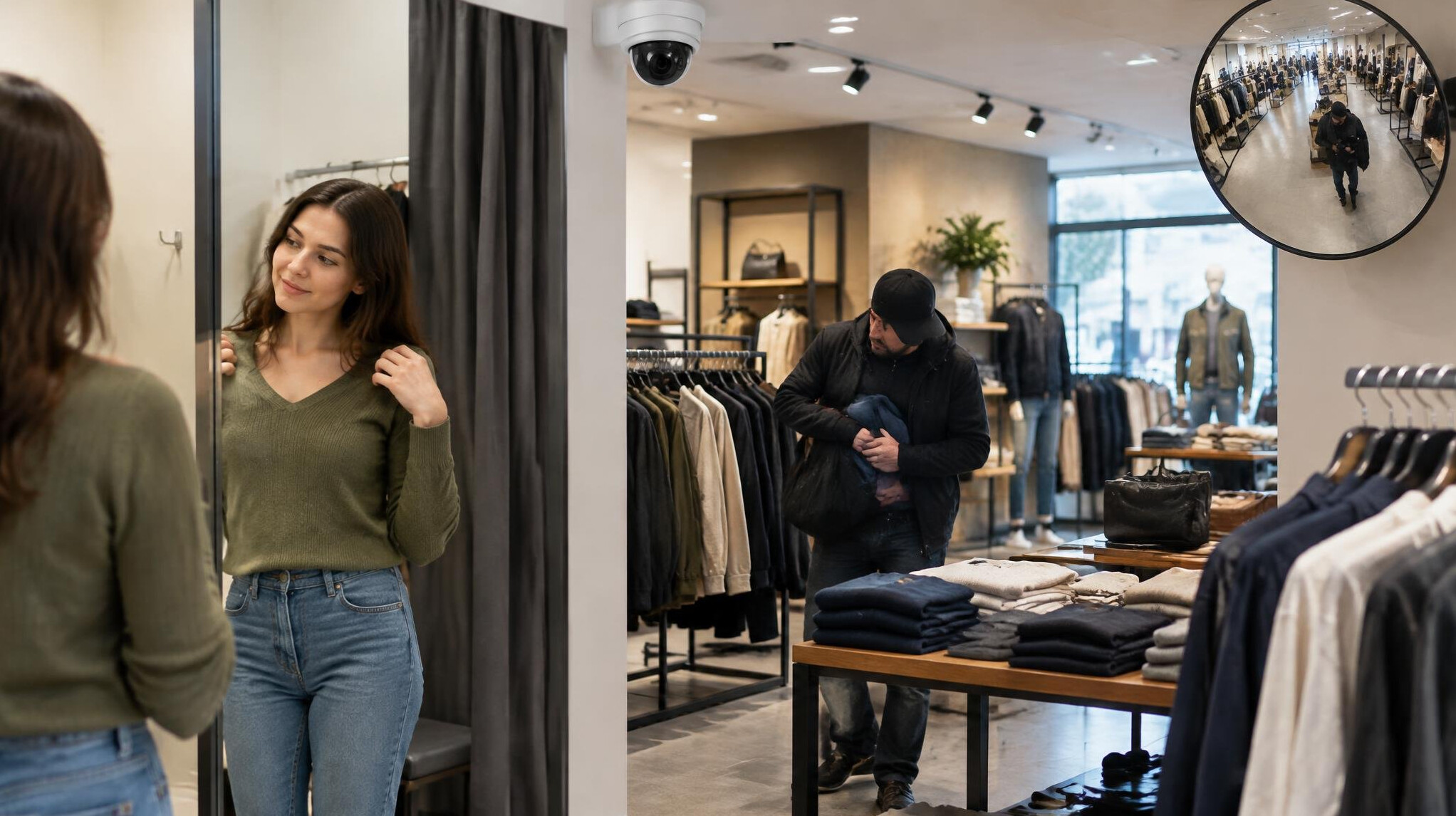 retail store interior with cameras