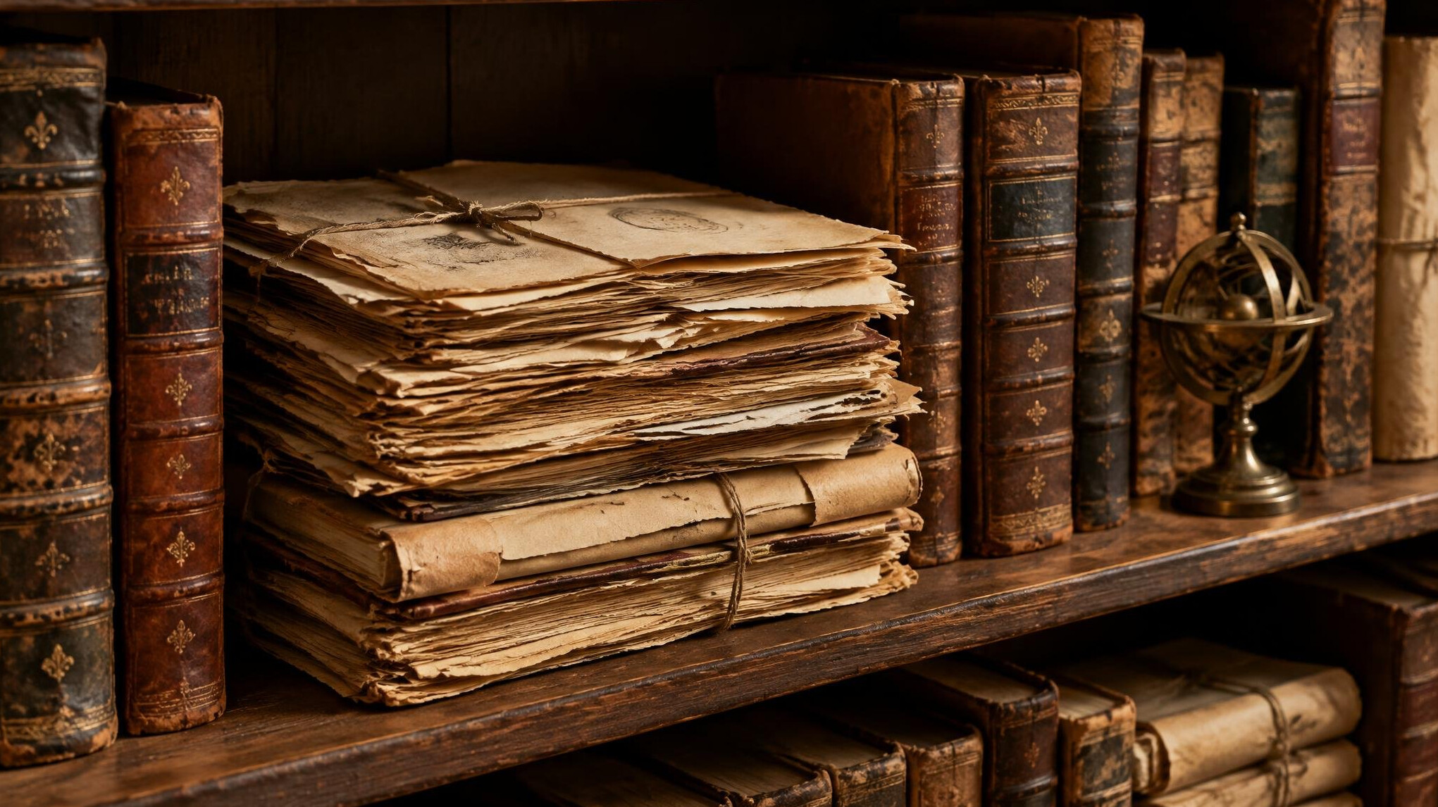 Stack of old books and documents